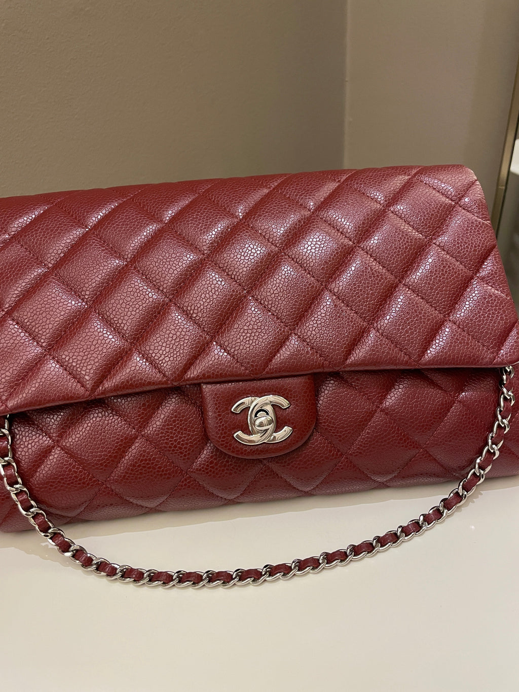 Chanel Quilted Timeless Flap Clutch Bag Burgundy Caviar