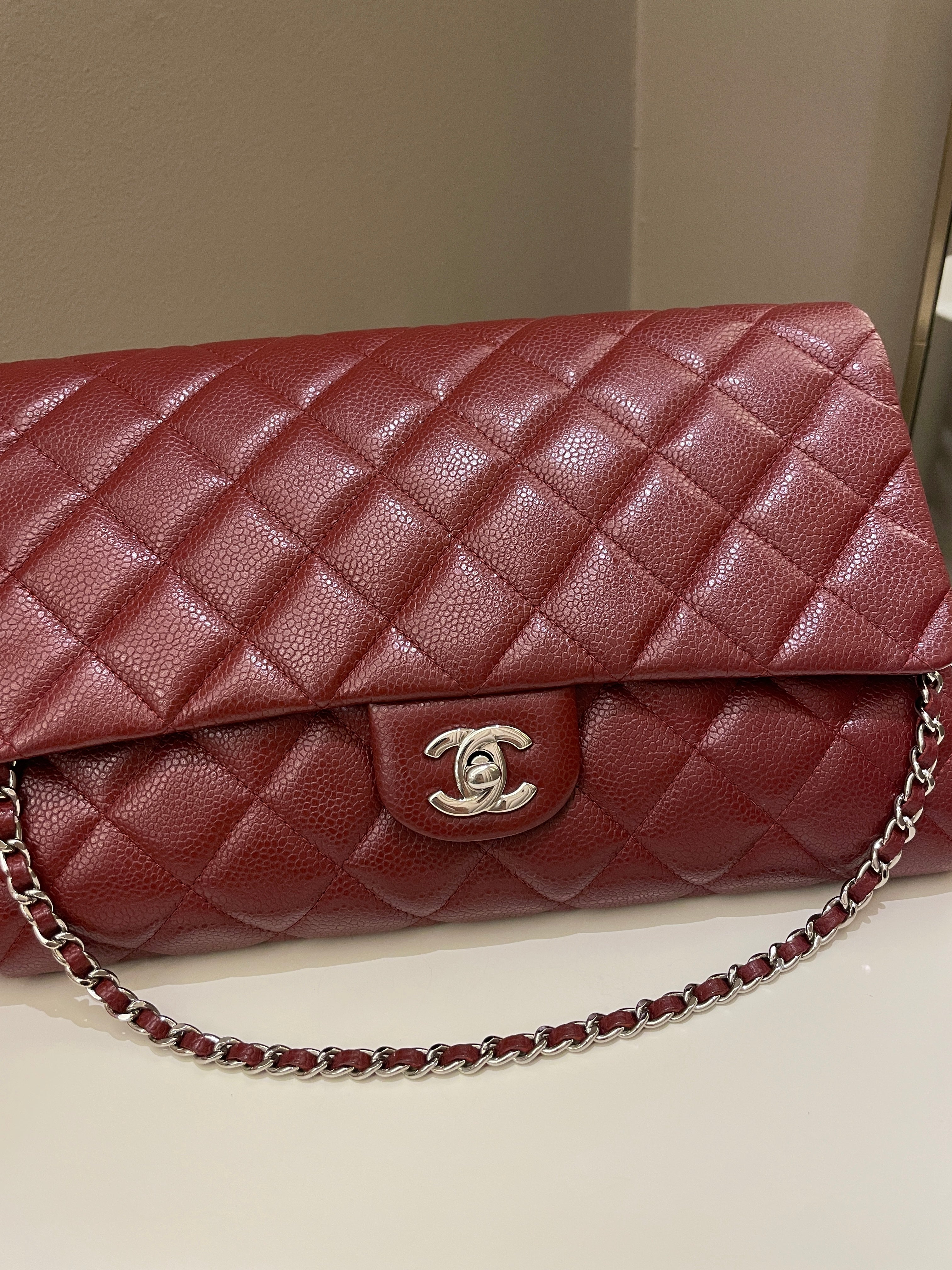 Chanel Quilted Timeless Flap Clutch Bag Burgundy Caviar