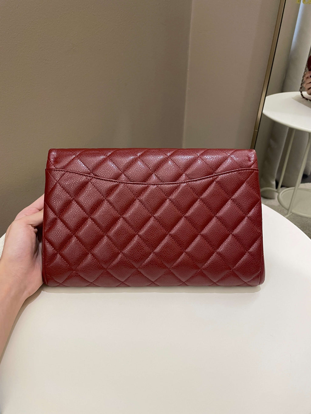 Chanel Quilted Timeless Flap Clutch Bag Burgundy Caviar