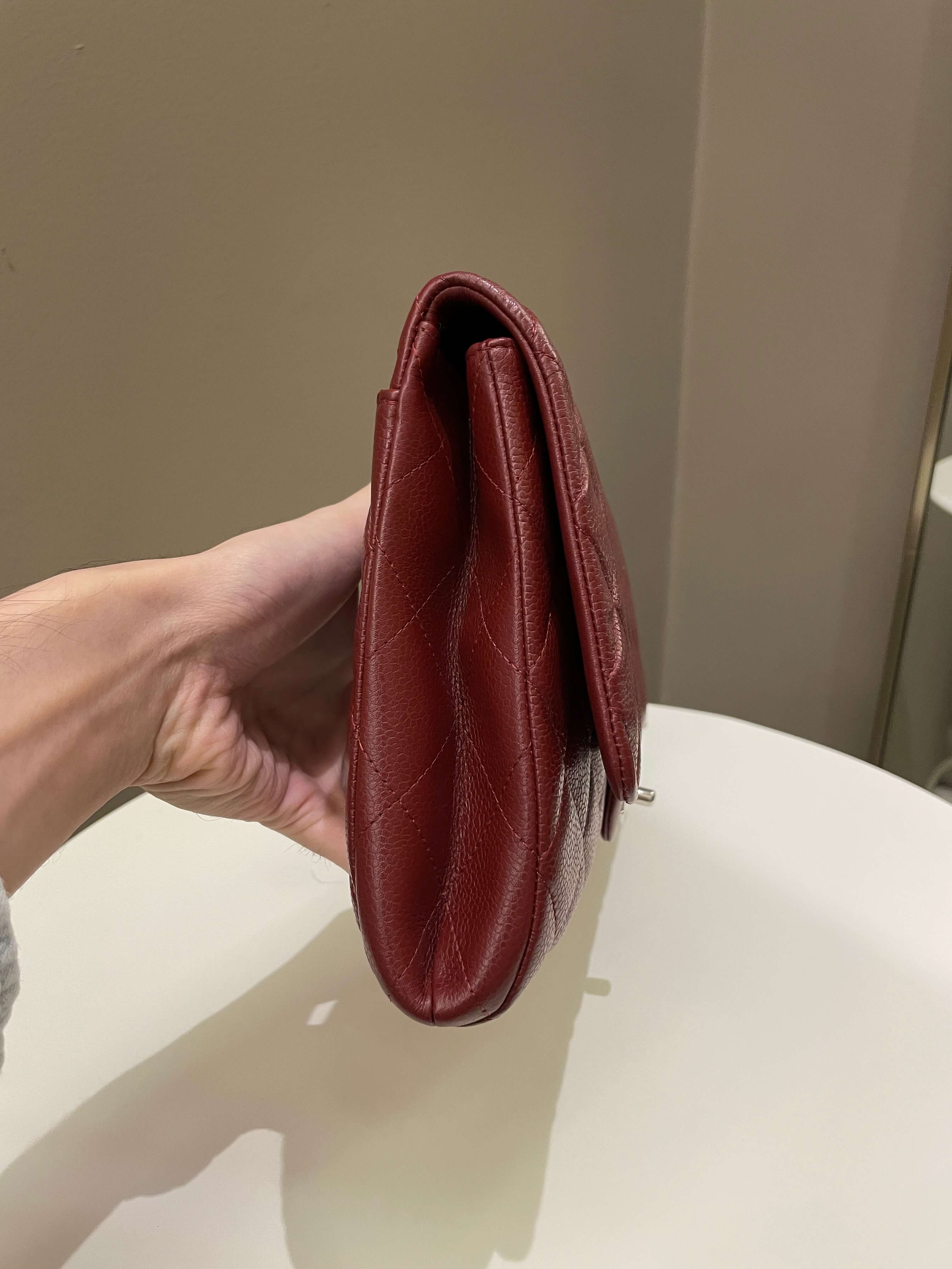 Chanel Quilted Timeless Flap Clutch Bag Burgundy Caviar