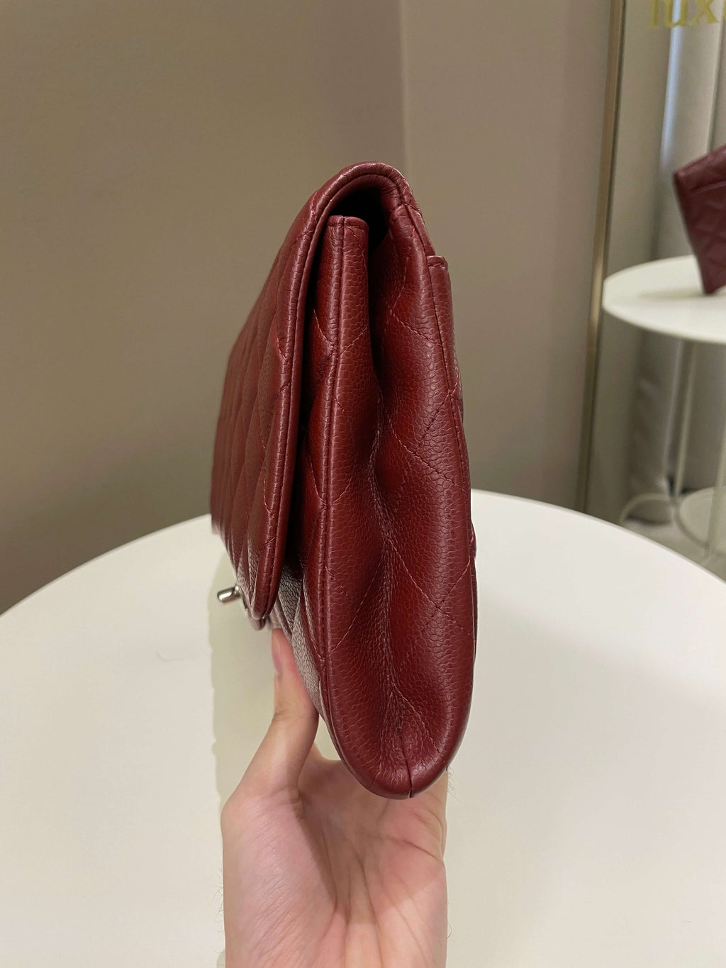 Chanel Quilted Timeless Flap Clutch Bag Burgundy Caviar