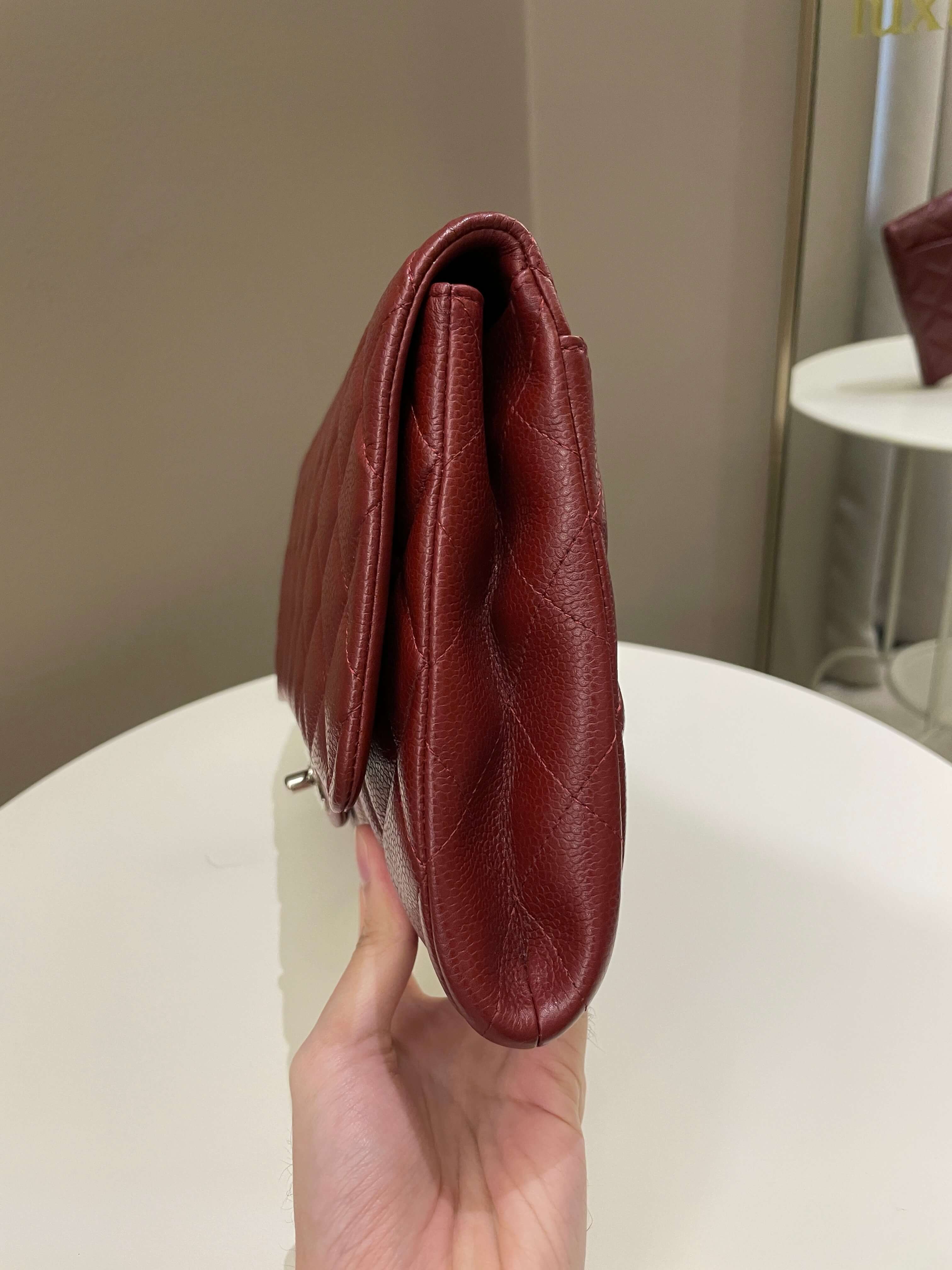 Chanel Quilted Timeless Flap Clutch Bag Burgundy Caviar