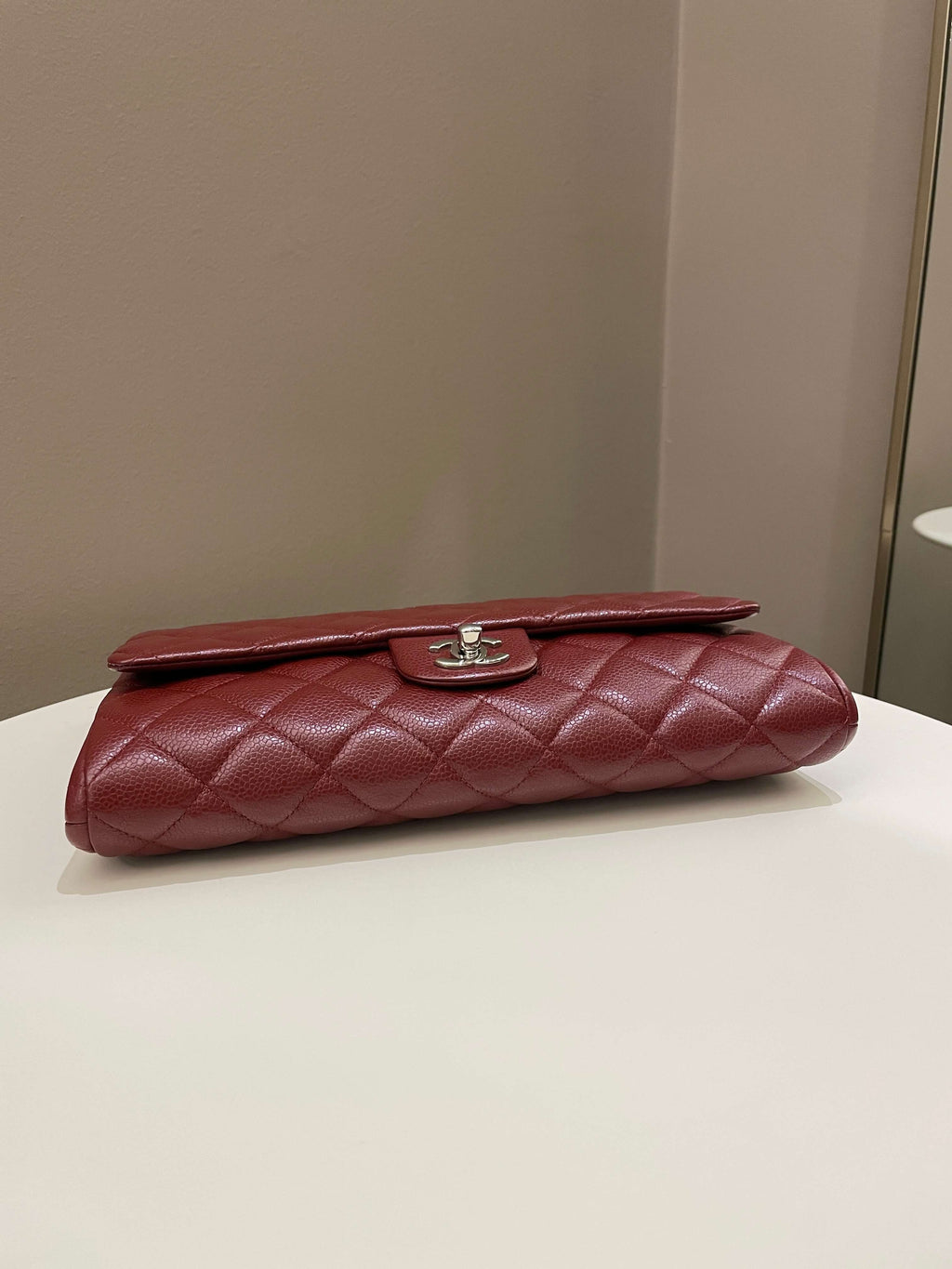 Chanel Quilted Timeless Flap Clutch Bag Burgundy Caviar