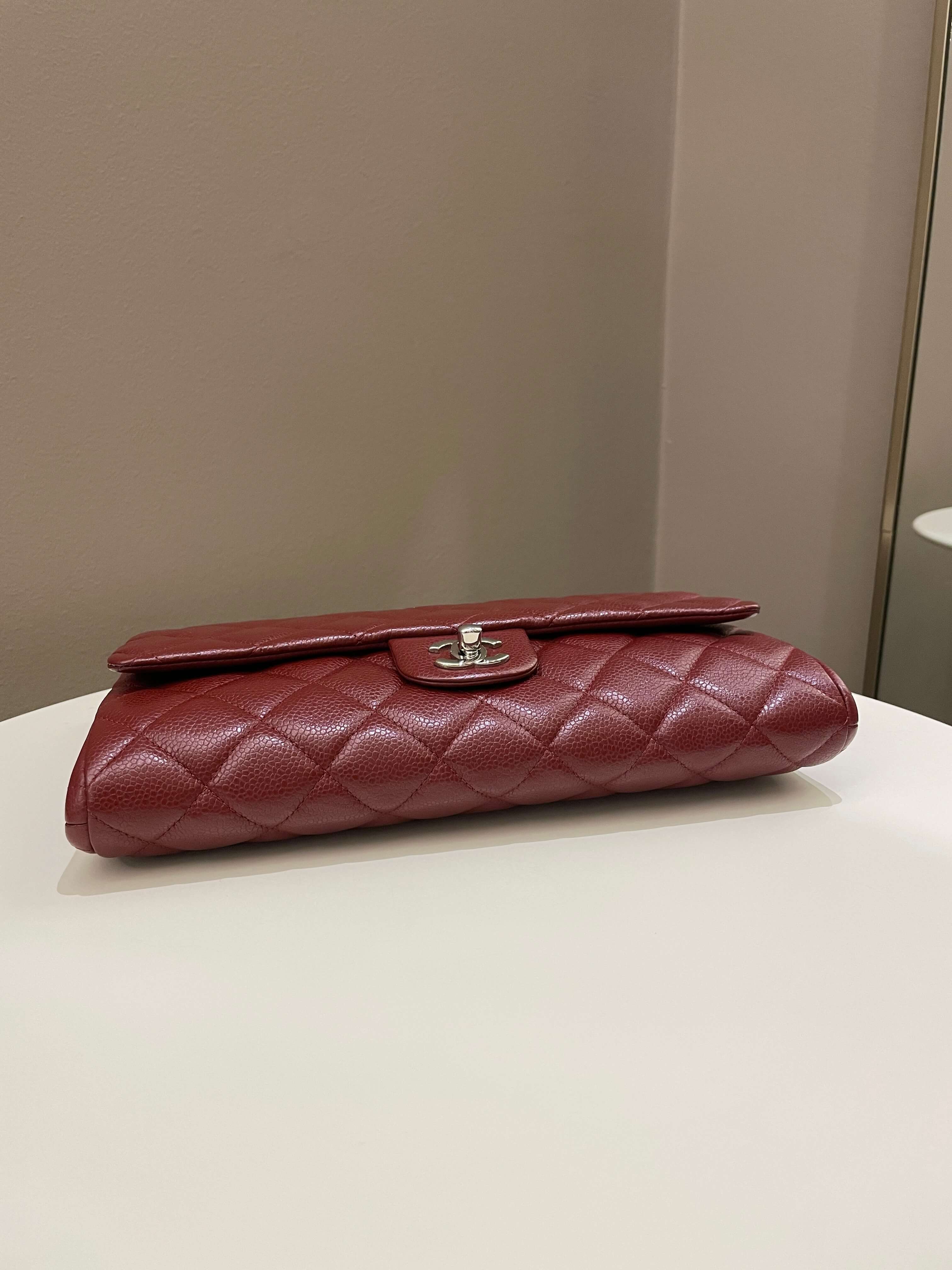 Chanel Quilted Timeless Flap Clutch Bag Burgundy Caviar
