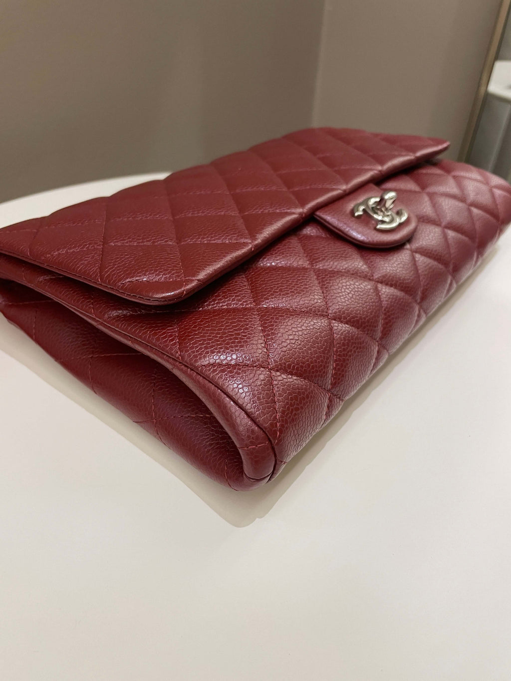 Chanel Quilted Timeless Flap Clutch Bag Burgundy Caviar