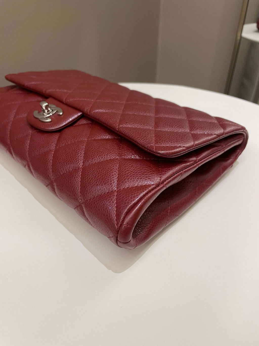 Chanel Quilted Timeless Flap Clutch Bag Burgundy Caviar