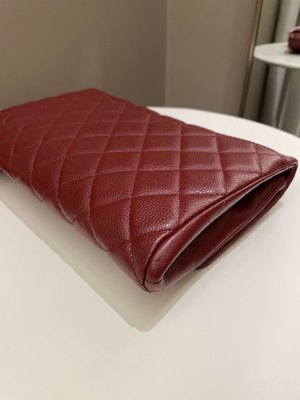 Chanel Quilted Timeless Flap Clutch Bag Burgundy Caviar
