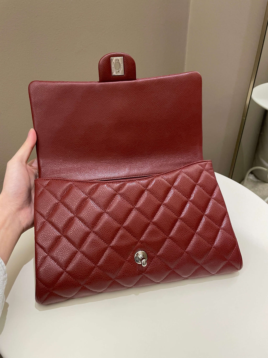 Chanel Quilted Timeless Flap Clutch Bag Burgundy Caviar