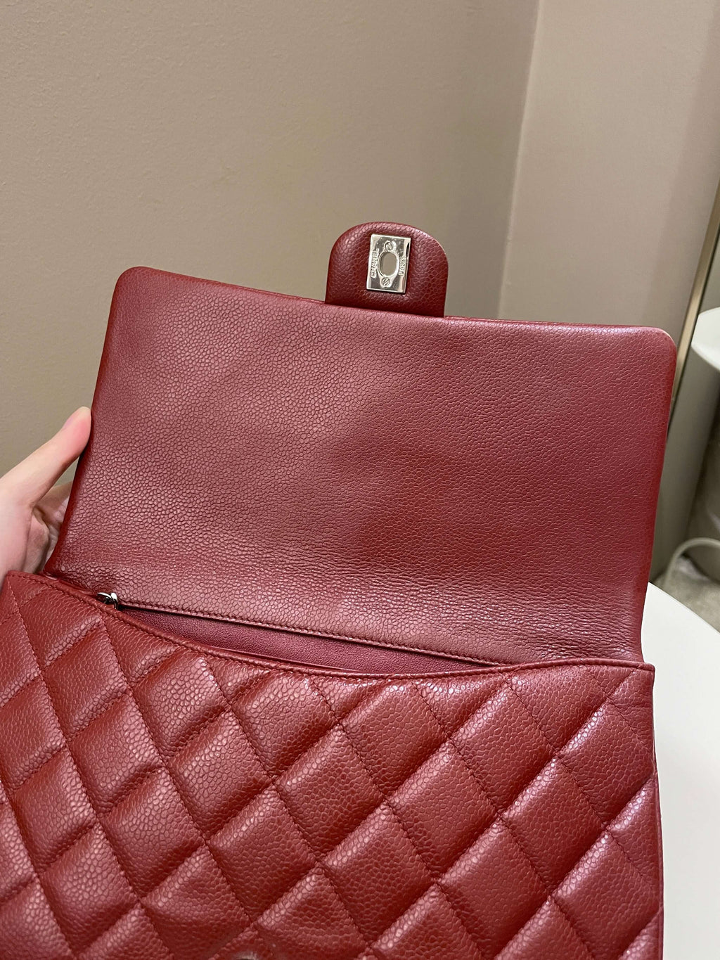 Chanel Quilted Timeless Flap Clutch Bag Burgundy Caviar