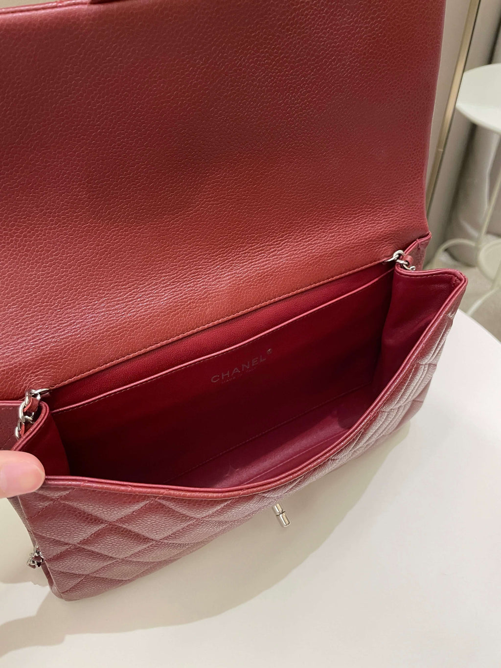 Chanel Quilted Timeless Flap Clutch Bag Burgundy Caviar