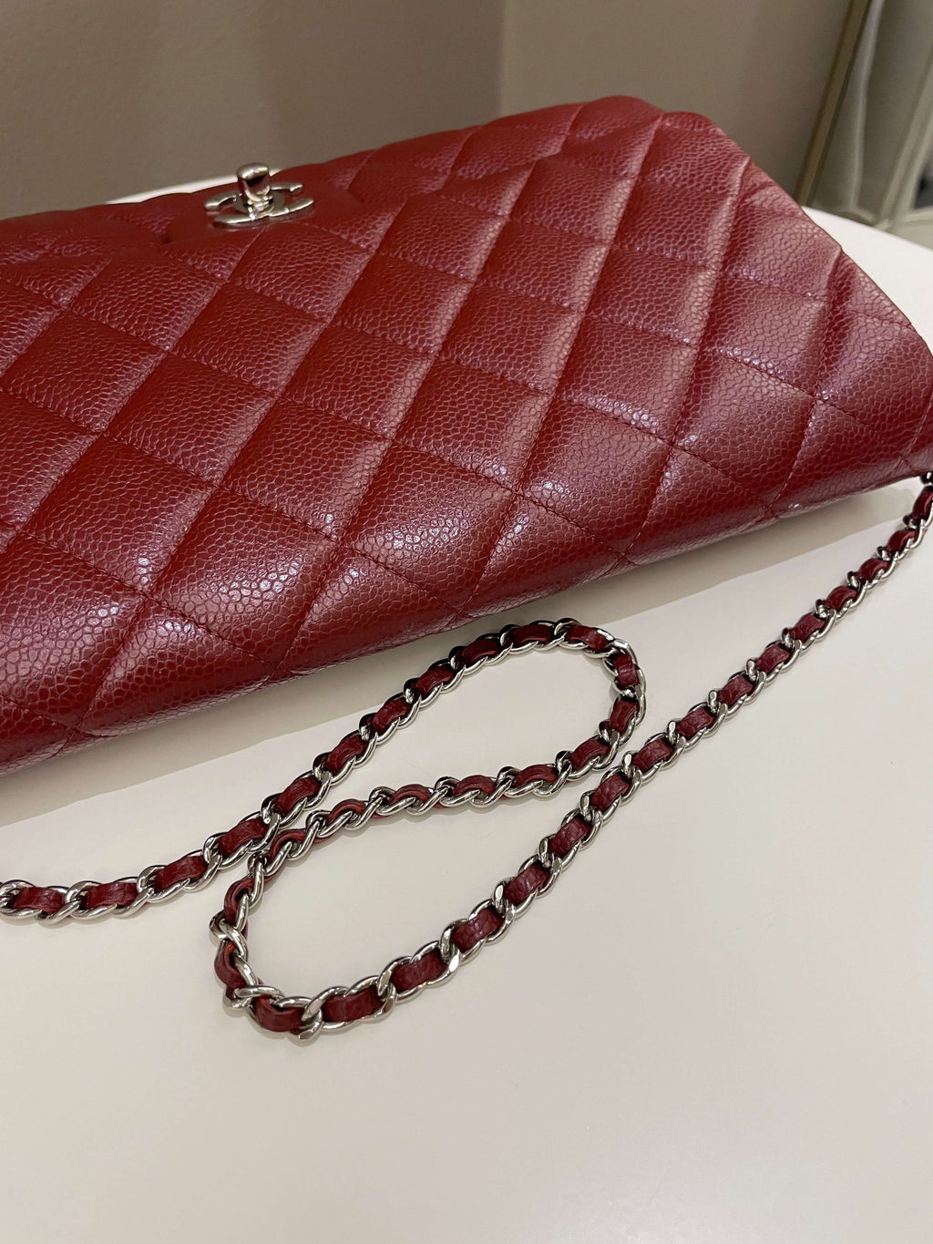 Chanel Quilted Timeless Flap Clutch Bag Burgundy Caviar