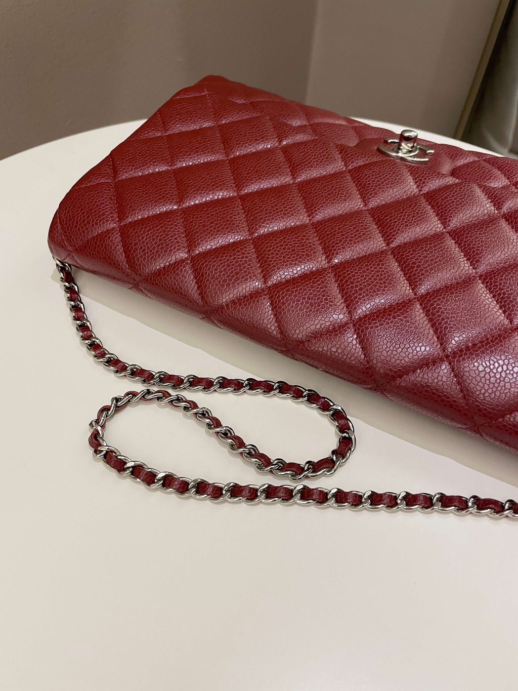 Chanel Quilted Timeless Flap Clutch Bag Burgundy Caviar