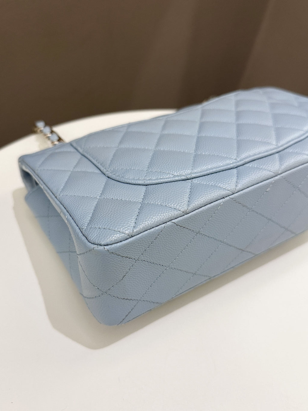 Chanel 22P Classic Quilted Small Double Flap Light Blue Caviar