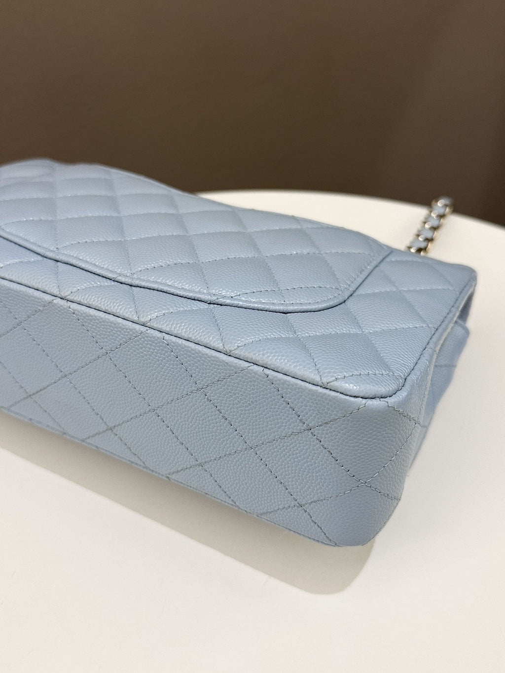 Chanel 22P Classic Quilted Small Double Flap Light Blue Caviar