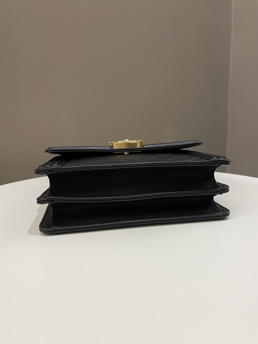 Chanel Chevron North South Boy Black Stiff Lambskin