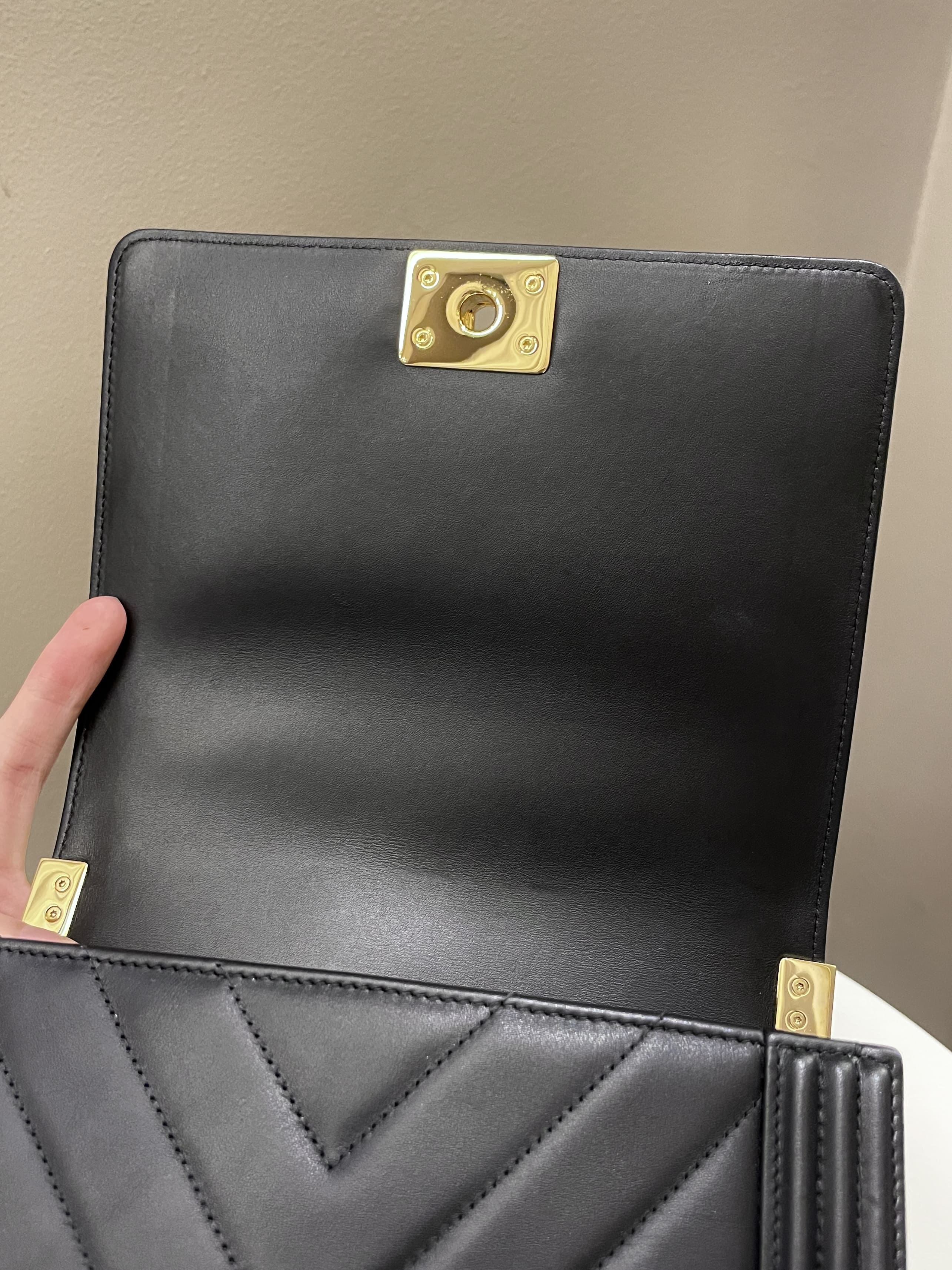 Chanel Chevron North South Boy Black Stiff Lambskin