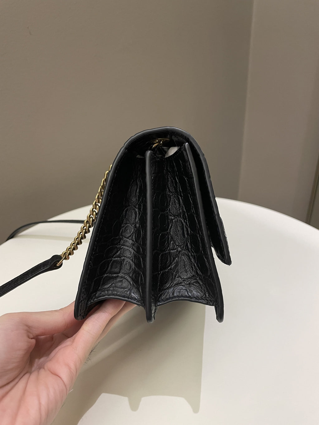 Saint Laurent Sunset Crossbody Bag Black Embossed Croc