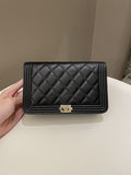 Chanel Quilted Boy Wallet On Chain Black Caviar
