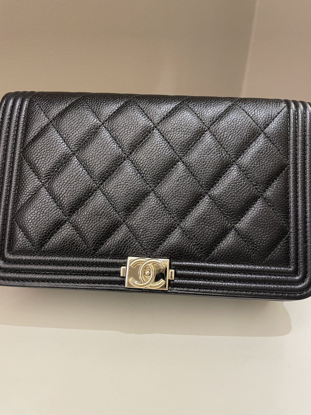 Chanel Quilted Boy Wallet On Chain Black Caviar
