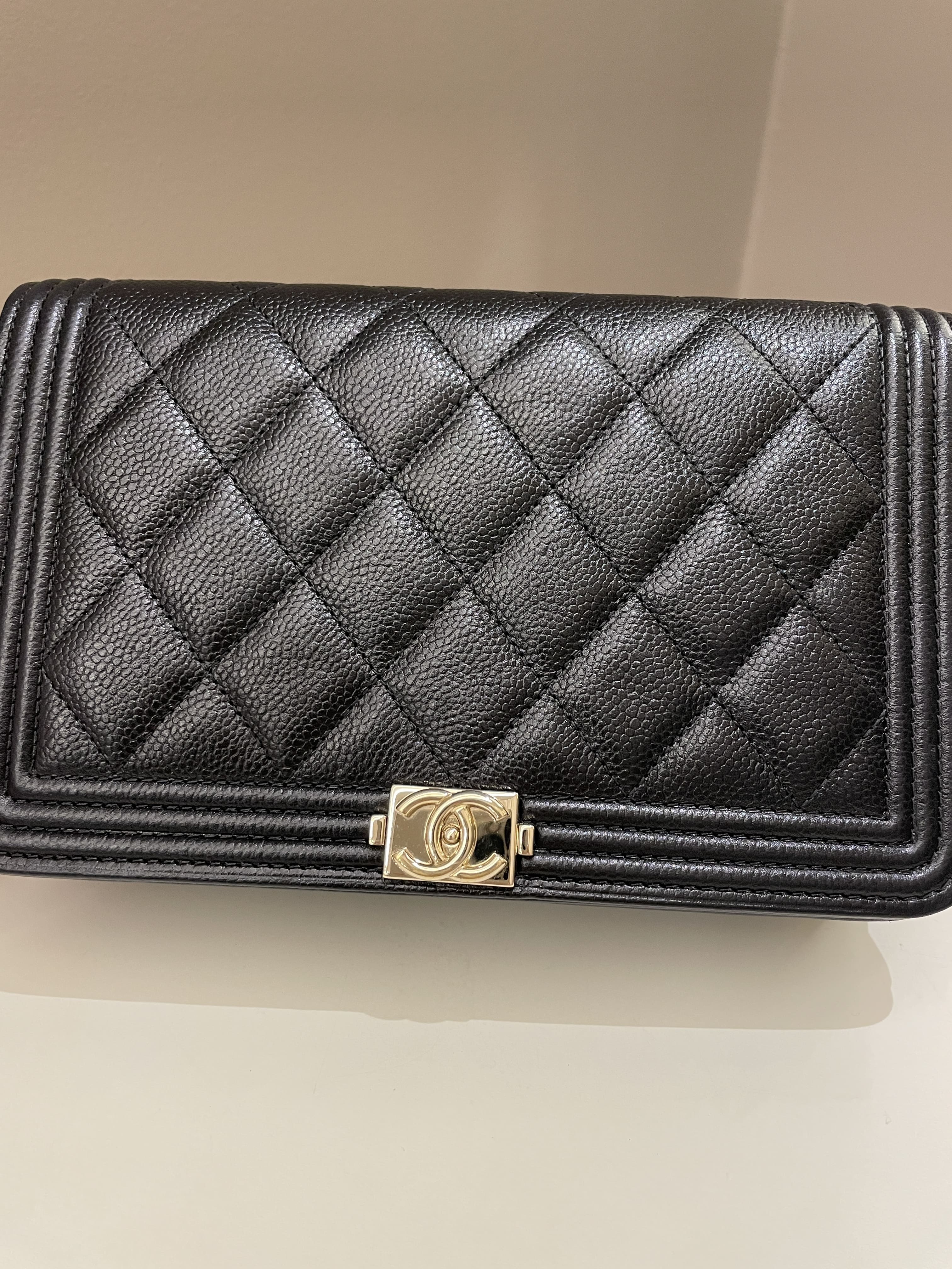 Chanel Quilted Boy Wallet On Chain Black Caviar