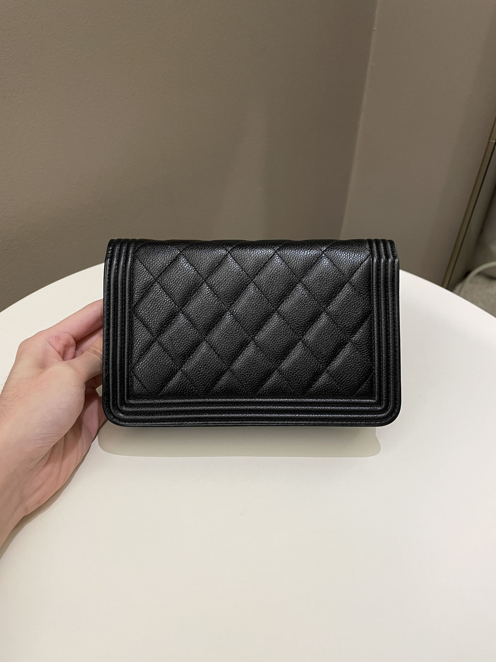 Chanel Quilted Boy Wallet On Chain Black Caviar