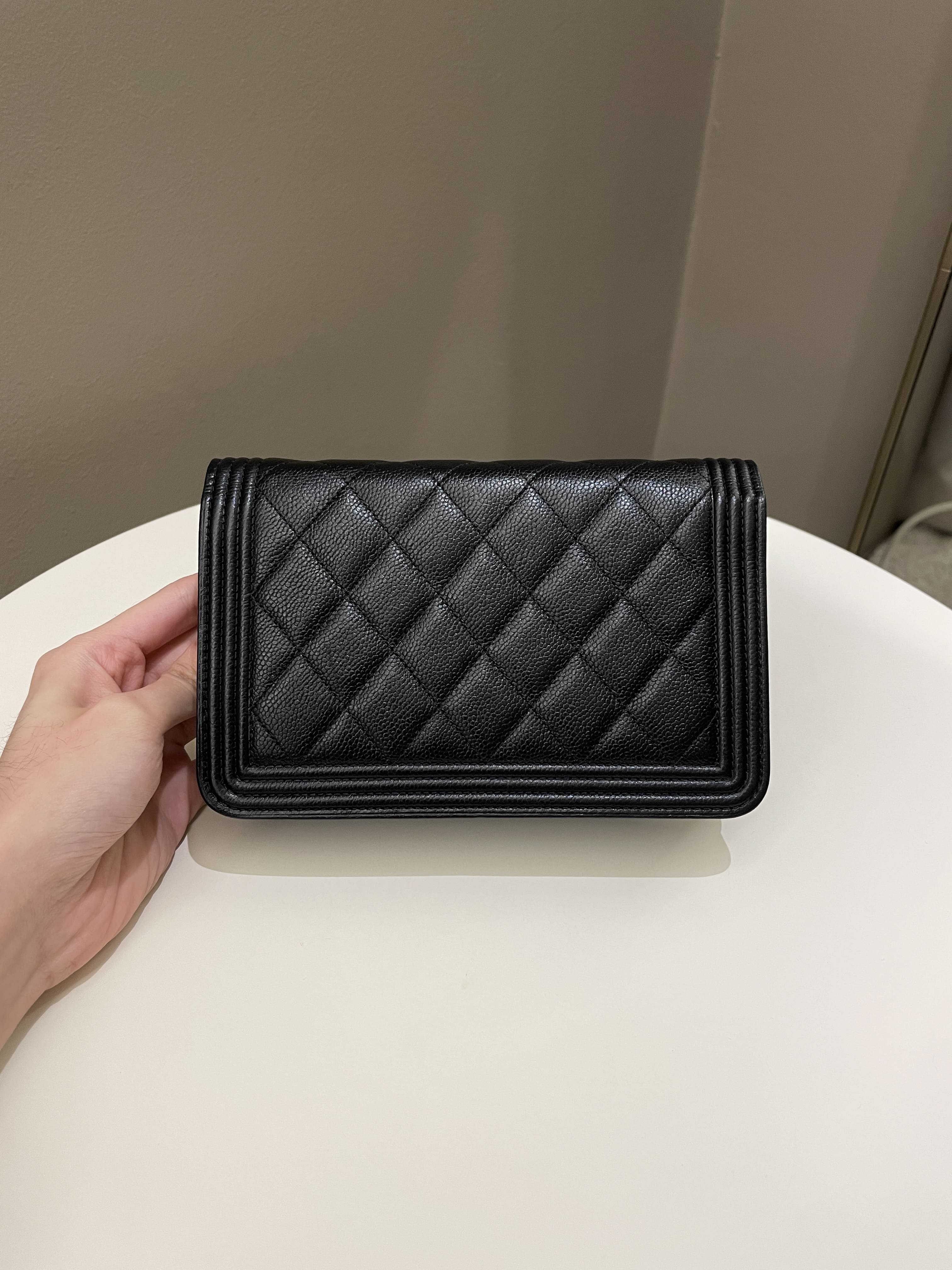 Chanel Quilted Boy Wallet On Chain Black Caviar