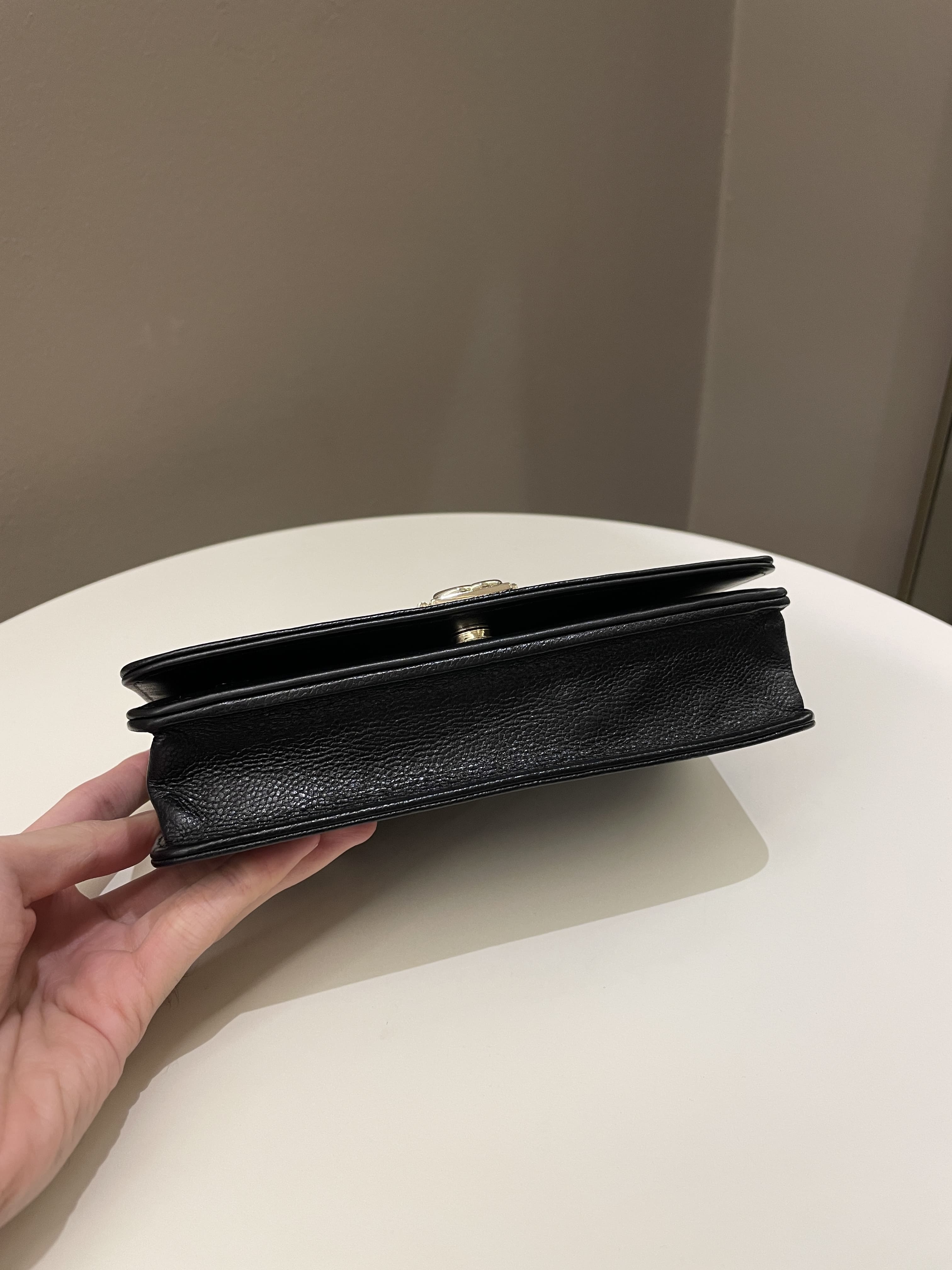 Chanel Quilted Boy Wallet On Chain Black Caviar