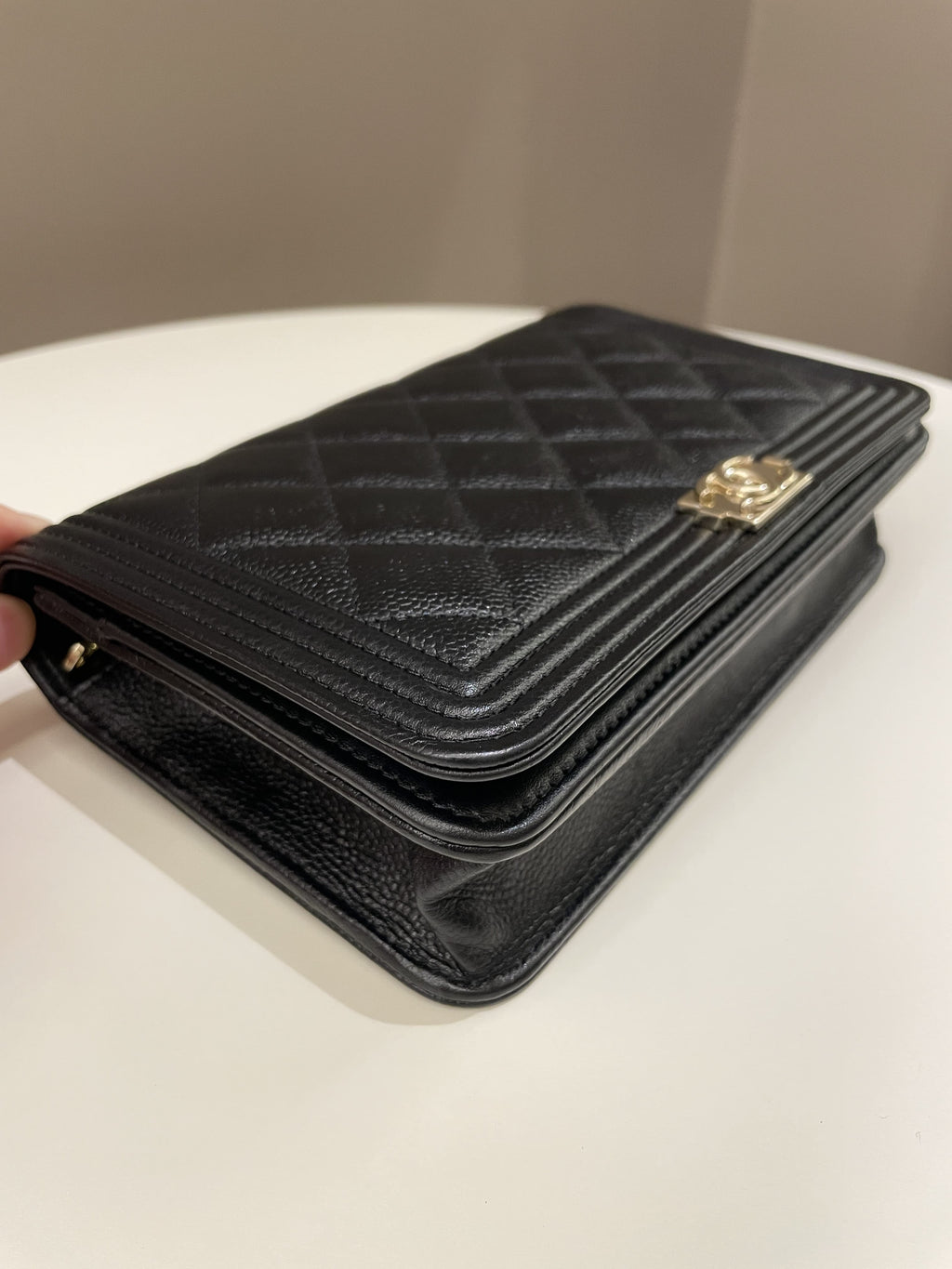 Chanel Quilted Boy Wallet On Chain Black Caviar