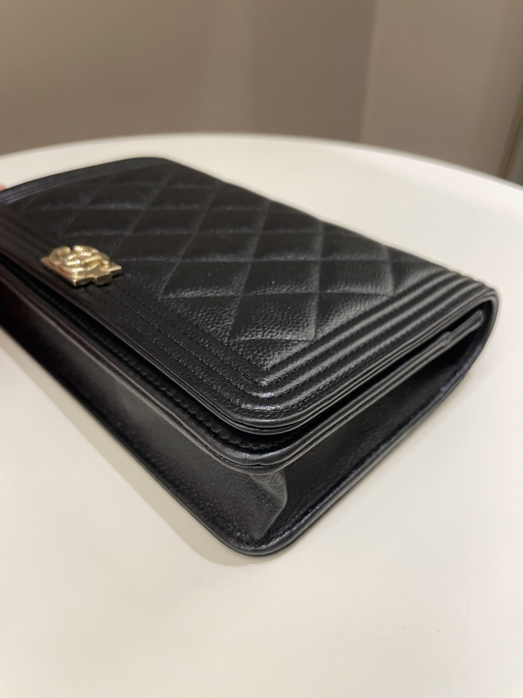 Chanel Quilted Boy Wallet On Chain Black Caviar