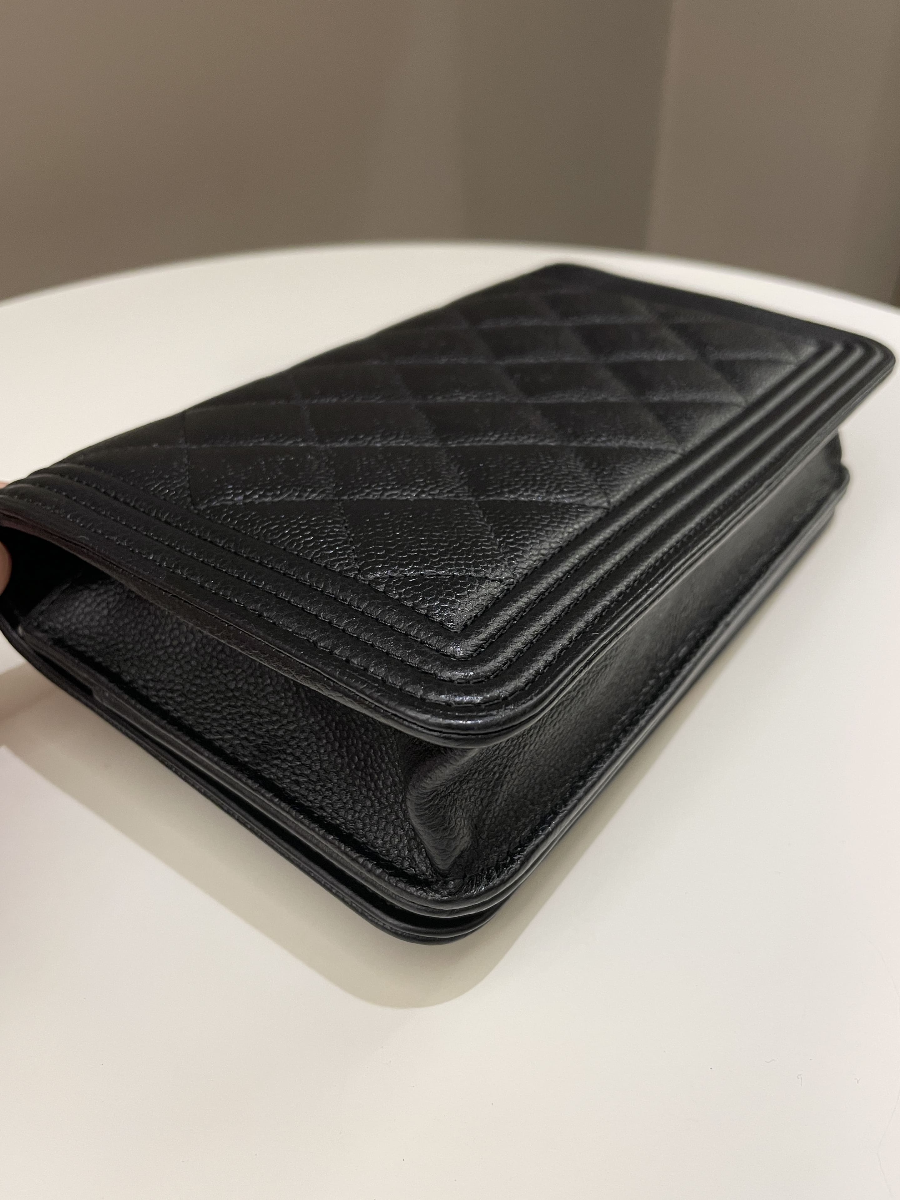 Chanel Quilted Boy Wallet On Chain Black Caviar