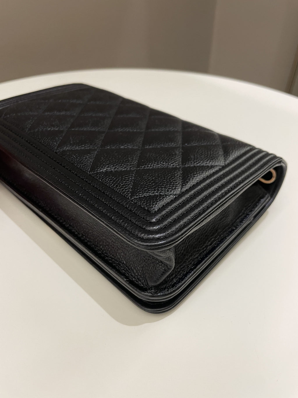Chanel Quilted Boy Wallet On Chain Black Caviar