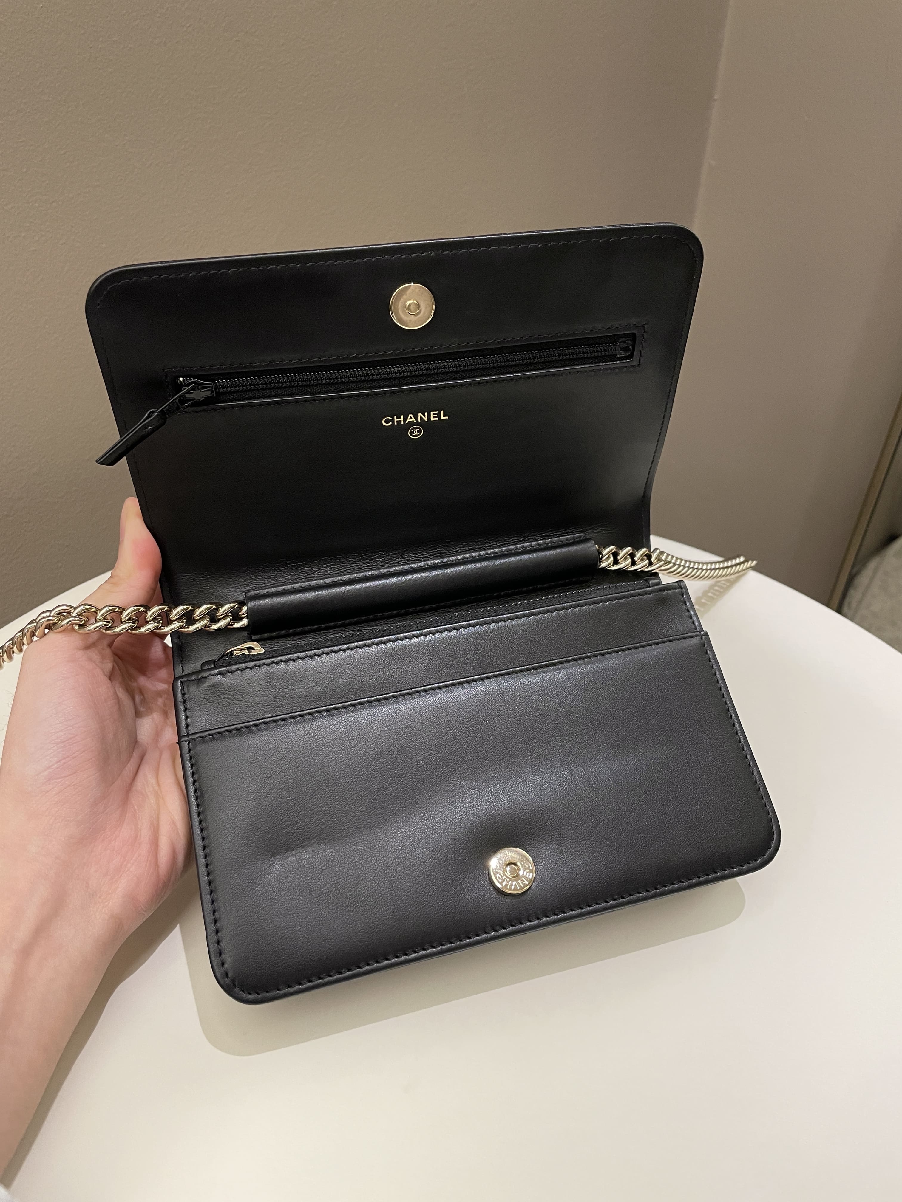 Chanel Quilted Boy Wallet On Chain Black Caviar