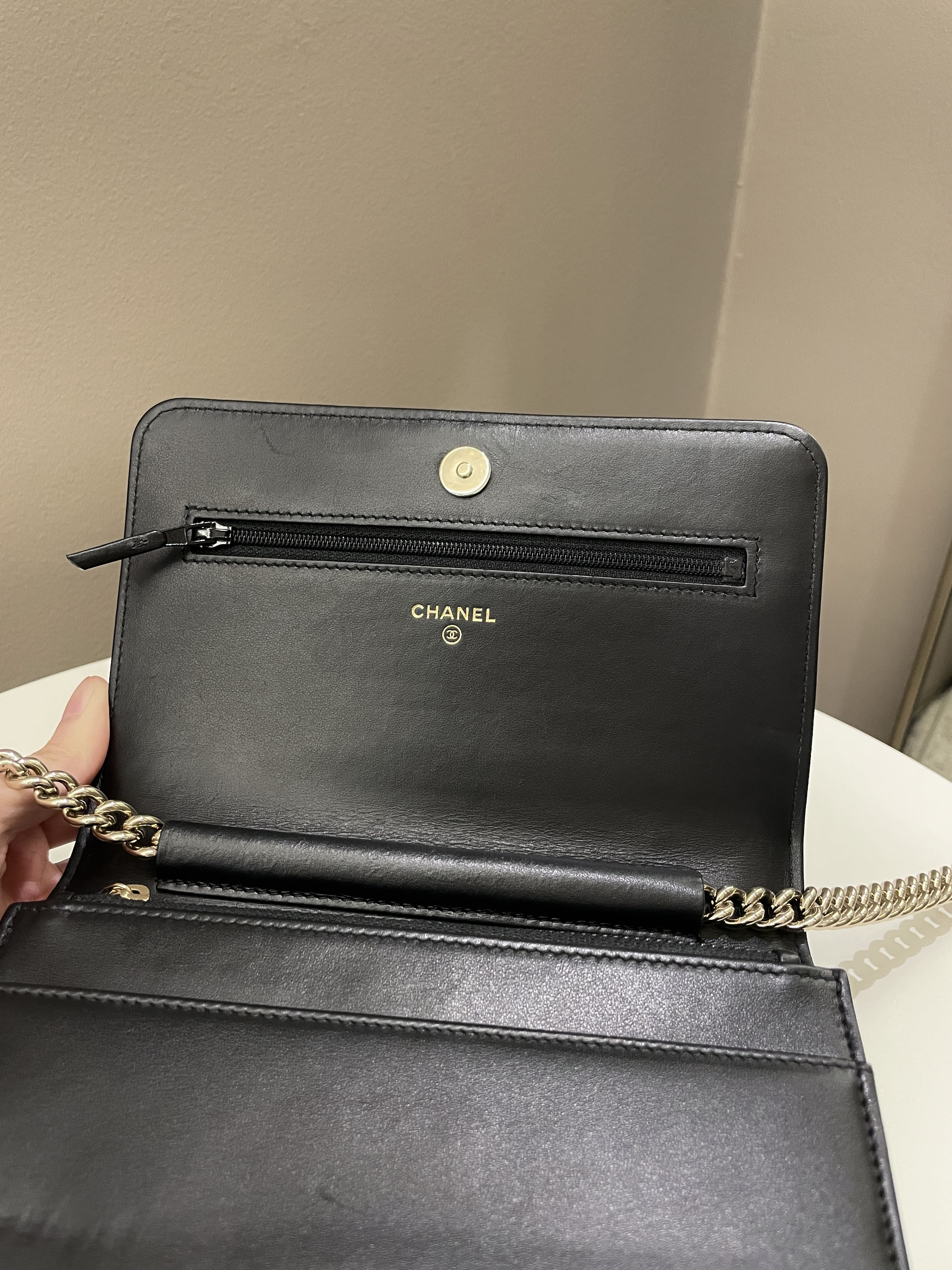 Chanel Quilted Boy Wallet On Chain Black Caviar