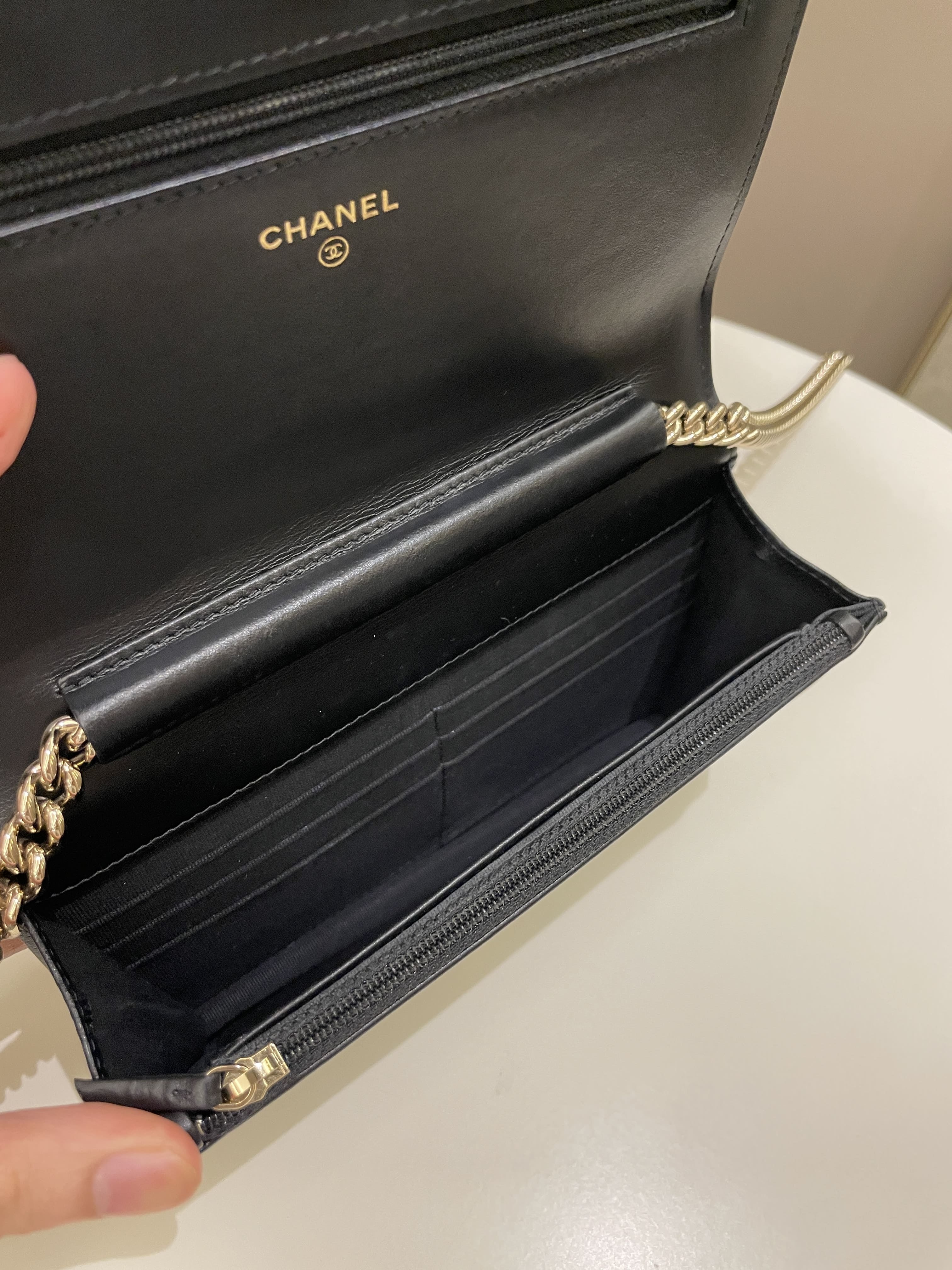Chanel Quilted Boy Wallet On Chain Black Caviar