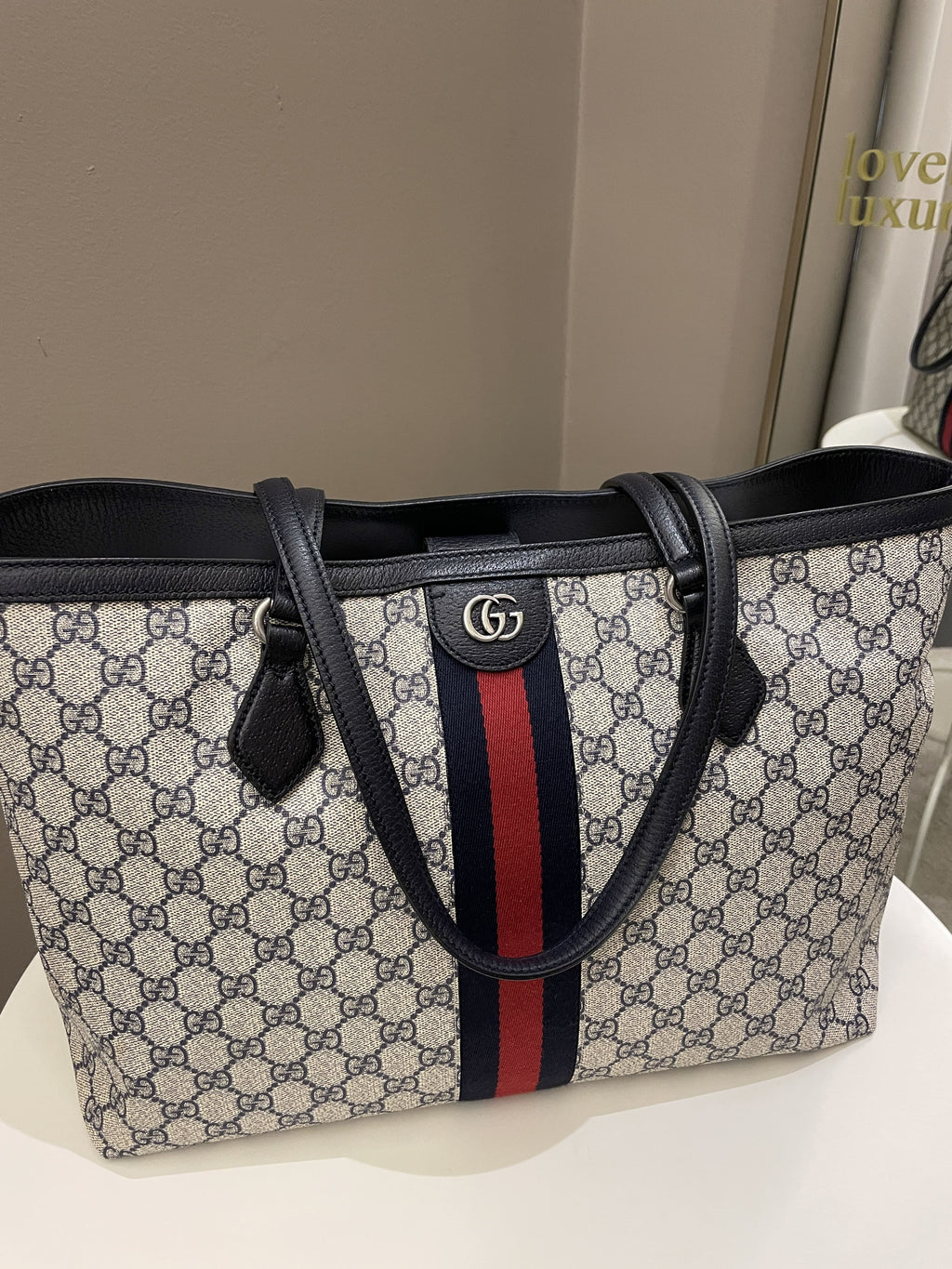 Gucci Ophidia GG Tote Beige/ Blue GG Supreme Canvas