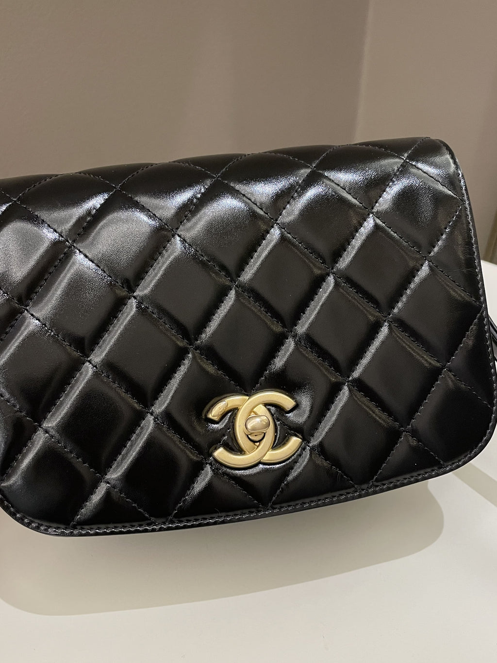 Chanel CC Mini Messenger Bag Black Coated Calfskin / Suede