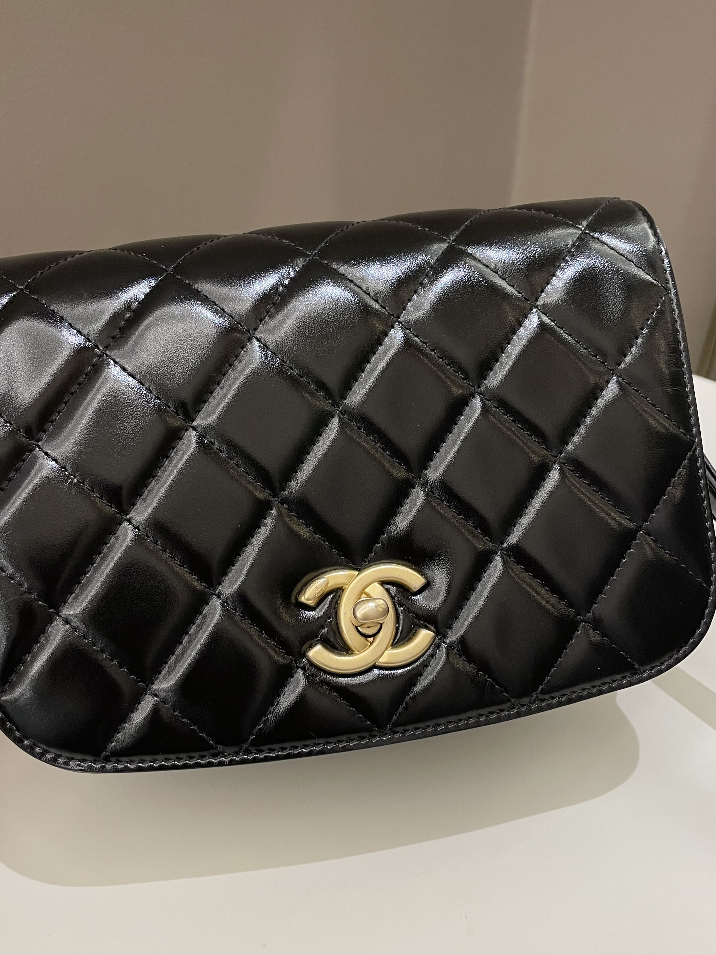 Chanel CC Mini Messenger Bag Black Coated Calfskin / Suede
