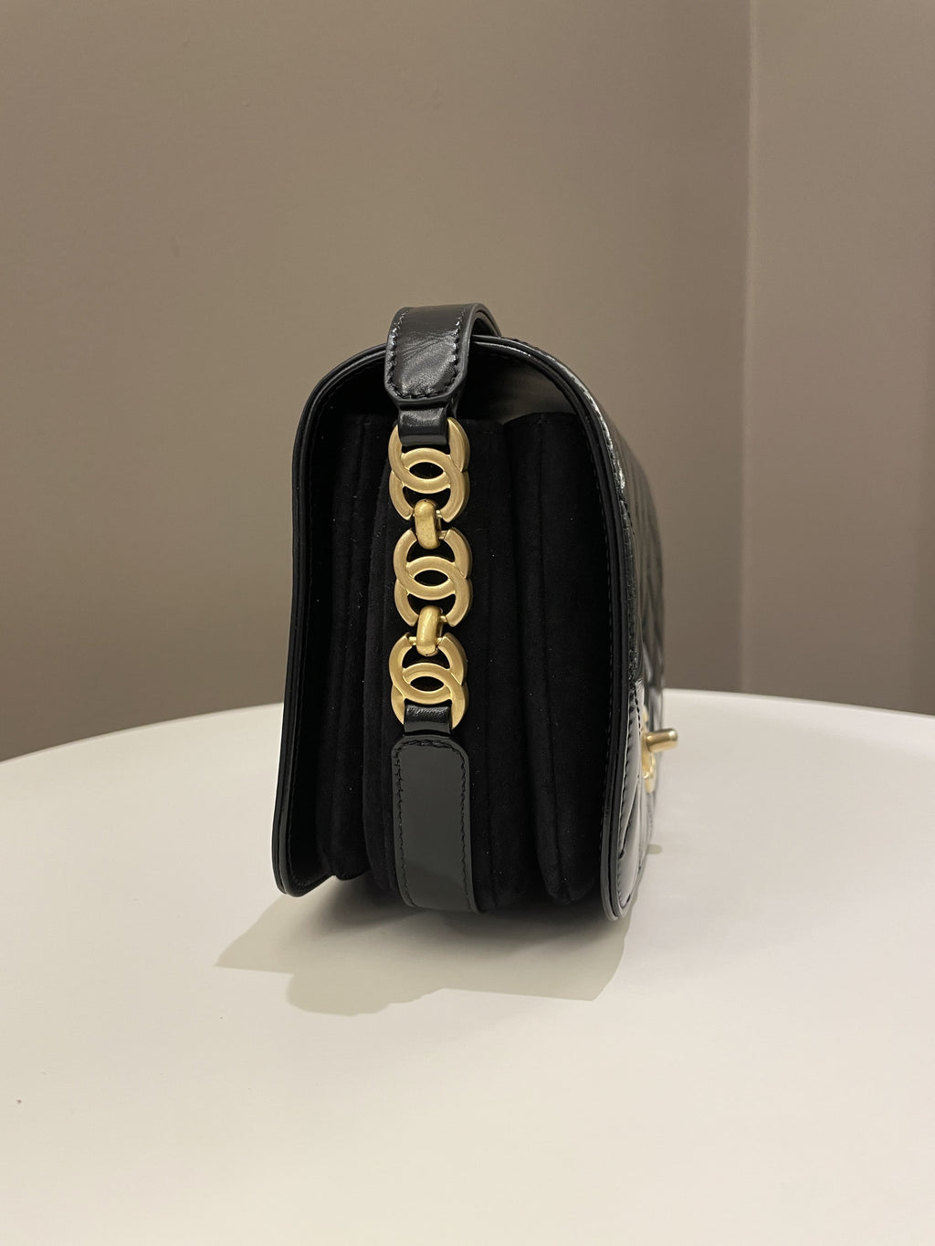 Chanel CC Mini Messenger Bag Black Coated Calfskin / Suede
