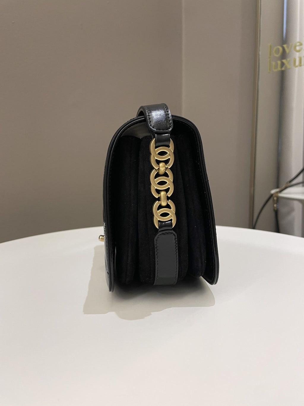 Chanel CC Mini Messenger Bag Black Coated Calfskin / Suede