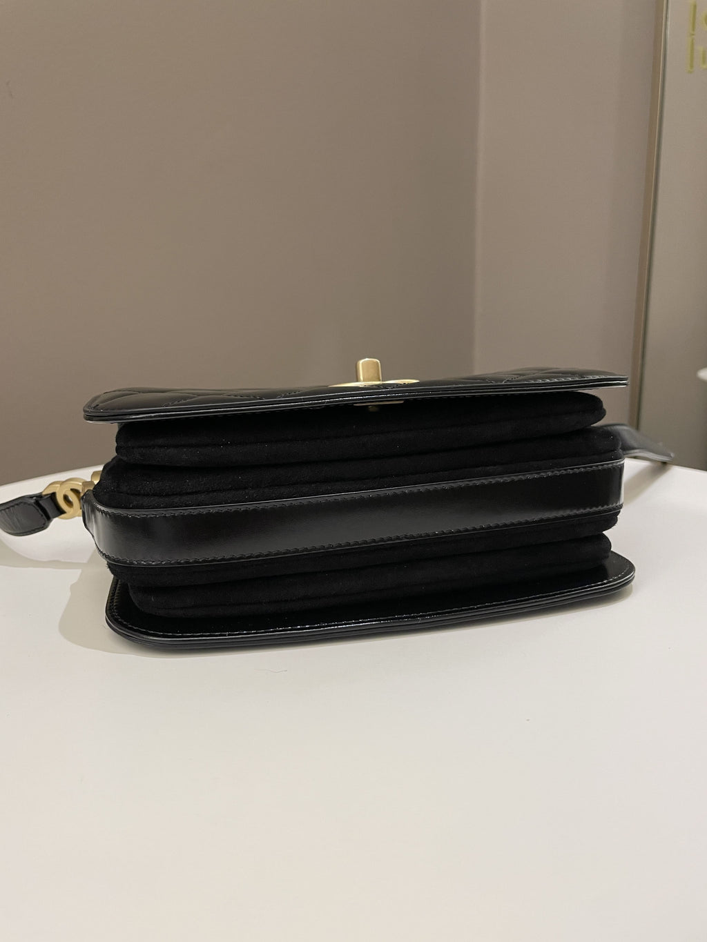 Chanel CC Mini Messenger Bag Black Coated Calfskin / Suede