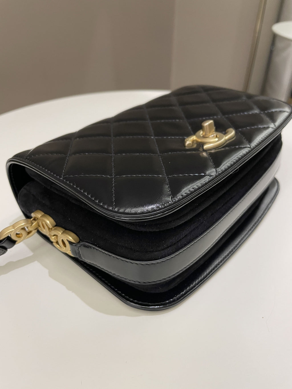 Chanel CC Mini Messenger Bag Black Coated Calfskin / Suede