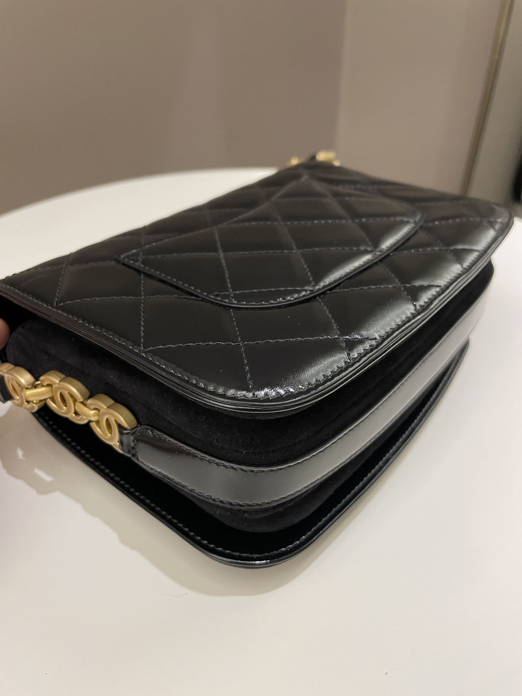 Chanel CC Mini Messenger Bag Black Coated Calfskin / Suede