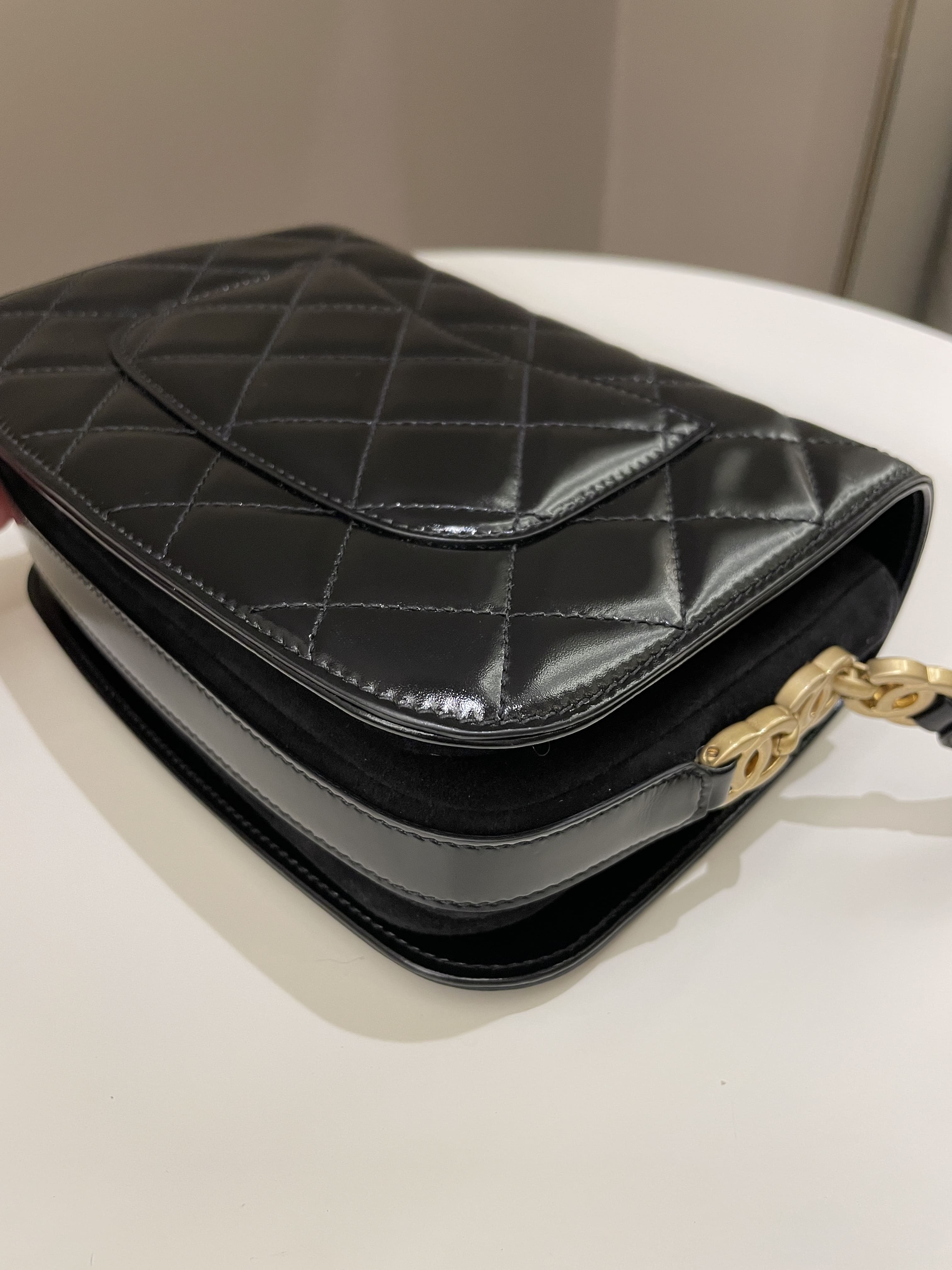 Chanel CC Mini Messenger Bag Black Coated Calfskin / Suede