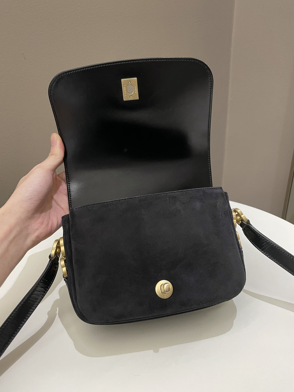Chanel CC Mini Messenger Bag Black Coated Calfskin / Suede