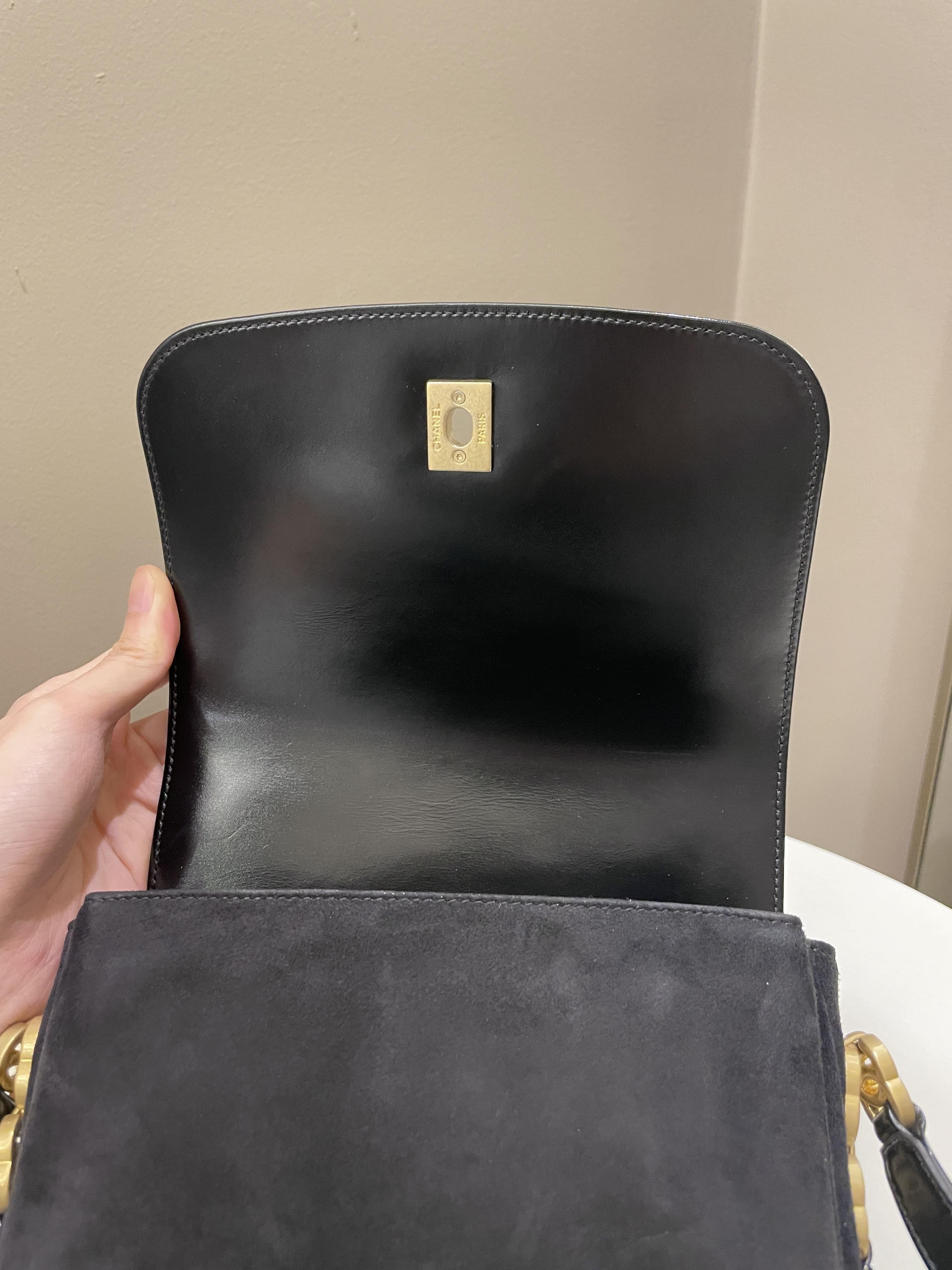 Chanel CC Mini Messenger Bag Black Coated Calfskin / Suede