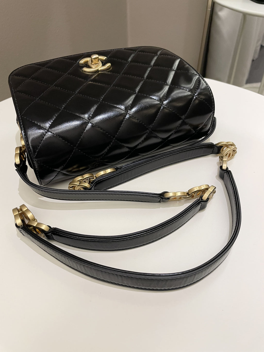 Chanel CC Mini Messenger Bag Black Coated Calfskin / Suede
