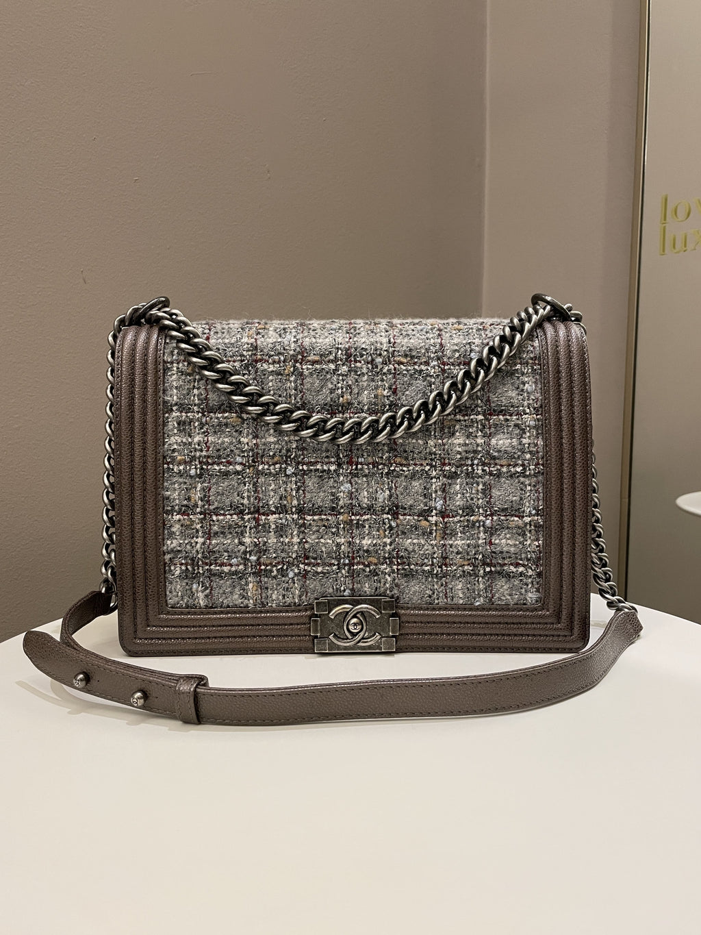 Chanel Quilted Boy Large Toffee Caviar / Tweed
