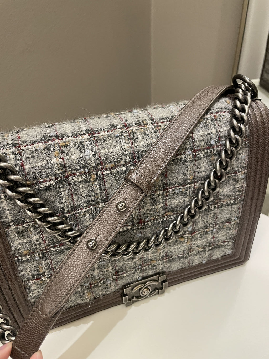 Chanel Quilted Boy Large Toffee Caviar / Tweed