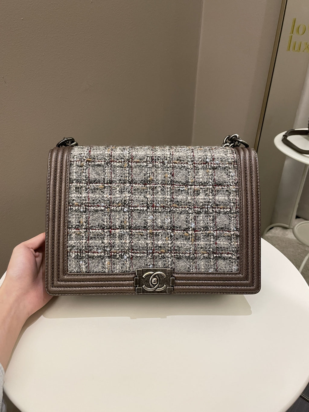 Chanel Quilted Boy Large Toffee Caviar / Tweed