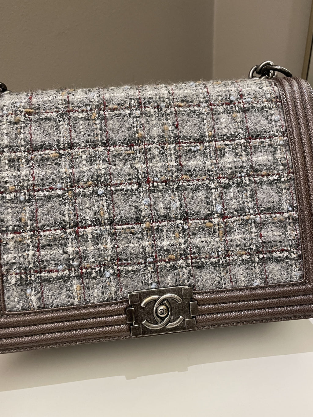 Chanel Quilted Boy Large Toffee Caviar / Tweed